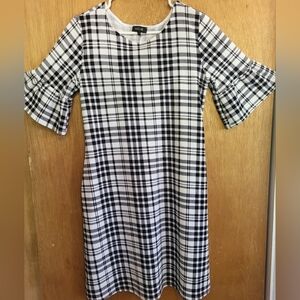 Roolee Boutique Black And White Plaid Bell Sleeve Sheath Dress W/ Pockets Medium